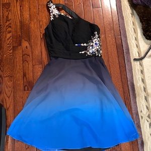 Ombré One Shoulder Ribbed Back Mini Dress